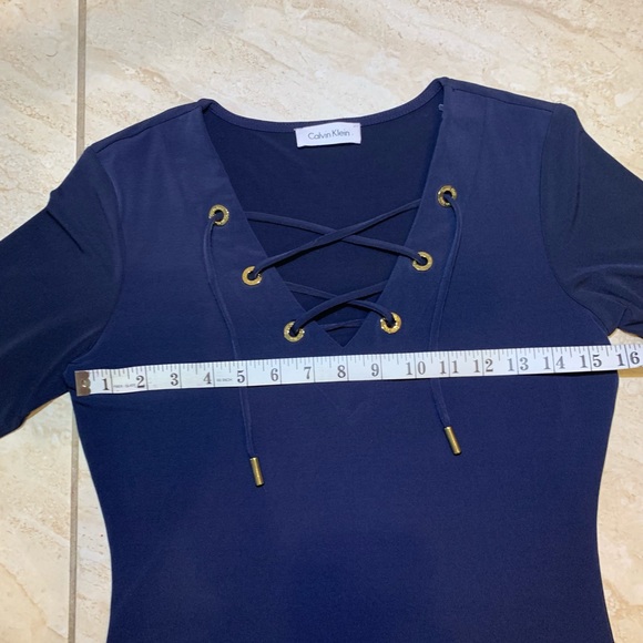Calvin Klein Navy Dress Lace V-neck size small - Picture 6 of 11